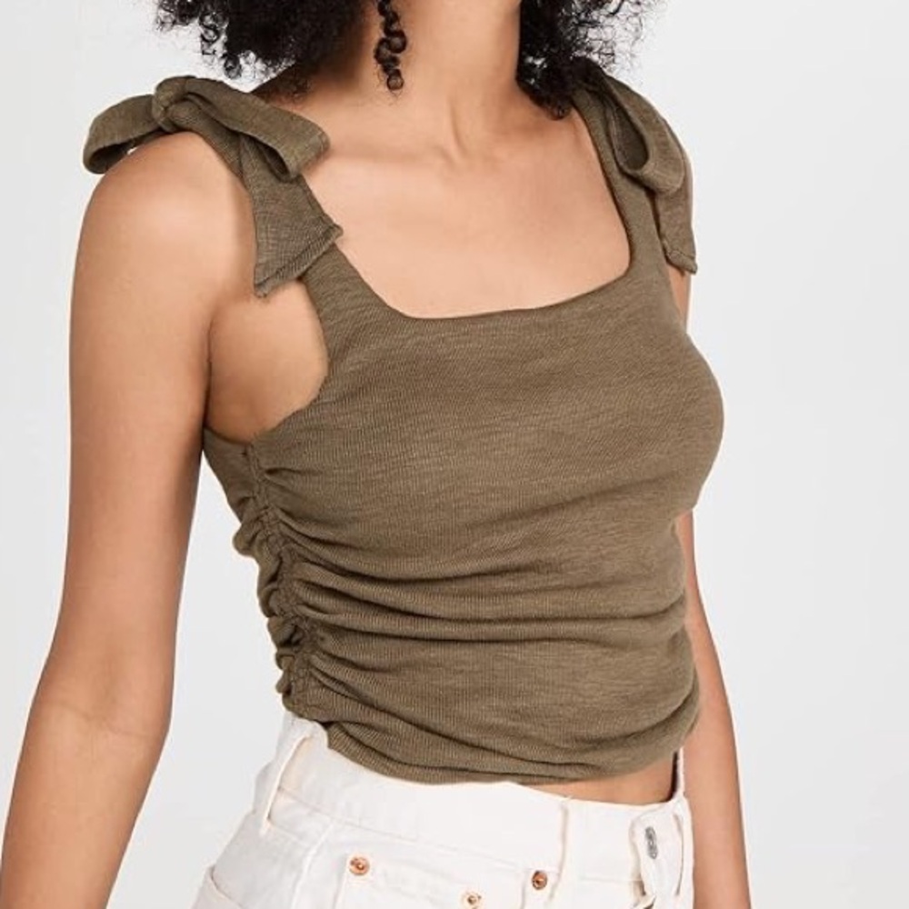 Free People Boulevard Tie Strap Green Brown Tank Top Medium